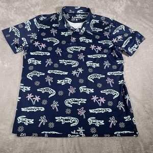 Chubbies Polo Shirt Mens 2XL Navy Alligator Palm Tree Golf Stretch Performance